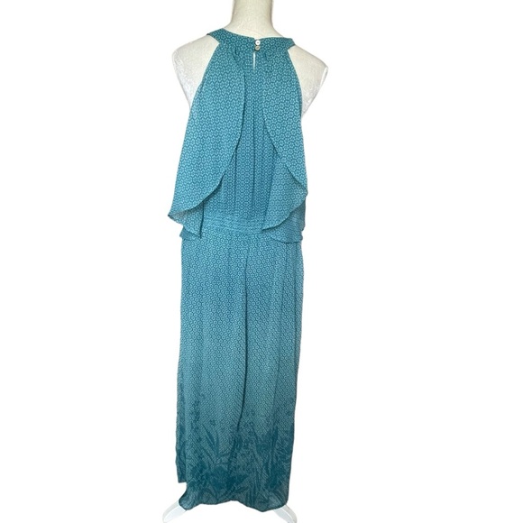 Soft Surroundings Chiffon Teal Maxi Dress Women’s Size M Floral Geo Printed Line - Picture 5 of 10